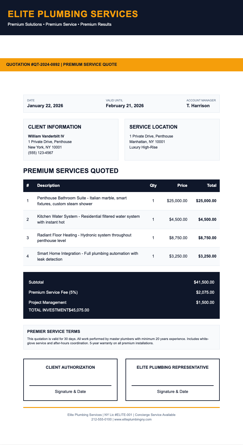 Executive dark plumbing quotation